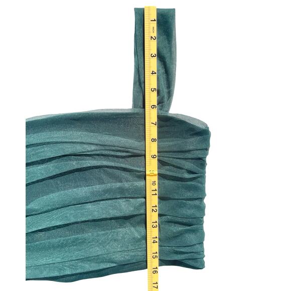 O.P.T One Pretty Time Emerald Green Ruched Organza Crop Top - Size Large - Picture 6 of 10